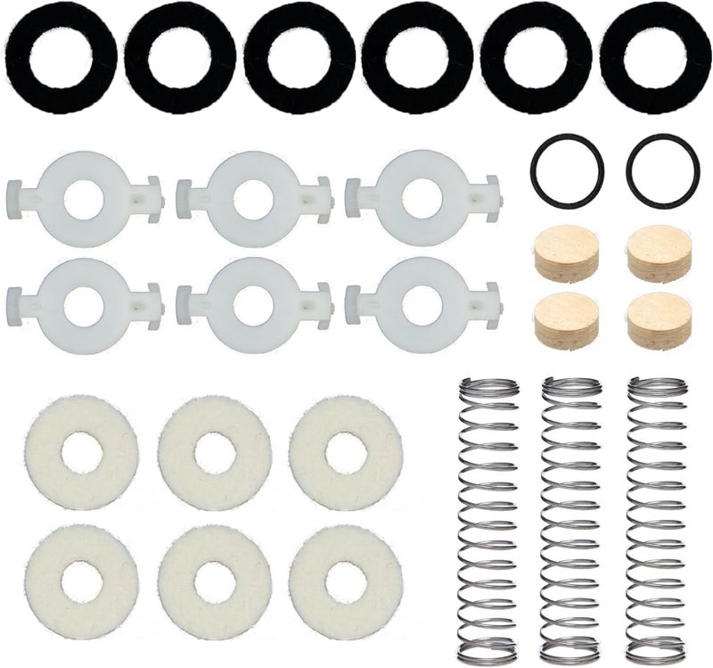 CashBeat Trumpet Repair Kit, Trumpet Replacement Parts, Includes 6 Valve Guides, 12 Felt Washers, 4 Water Key Corks, 3 Valve Springs, and 2 O Ring Bumper Stoppers - Image 1
